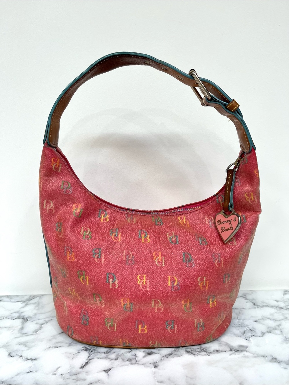 Dooney & Bourke Vintage Pink Multicolor Rainbow Logo Hobo Shoulder Bag Y2K